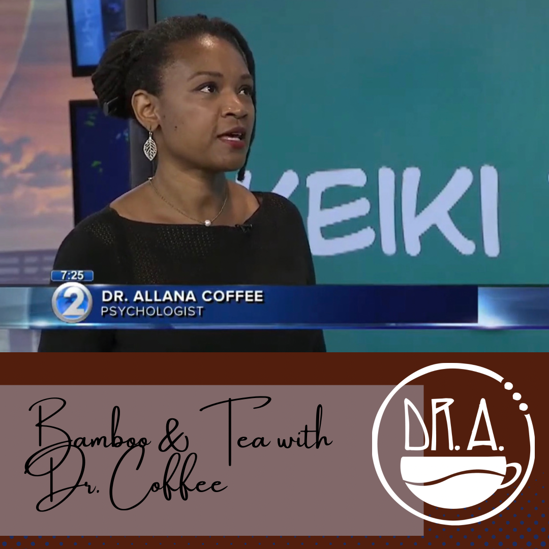 Dr. Allana Coffee appearing on television, with Bamboo and Tea with Dr. Coffee branding